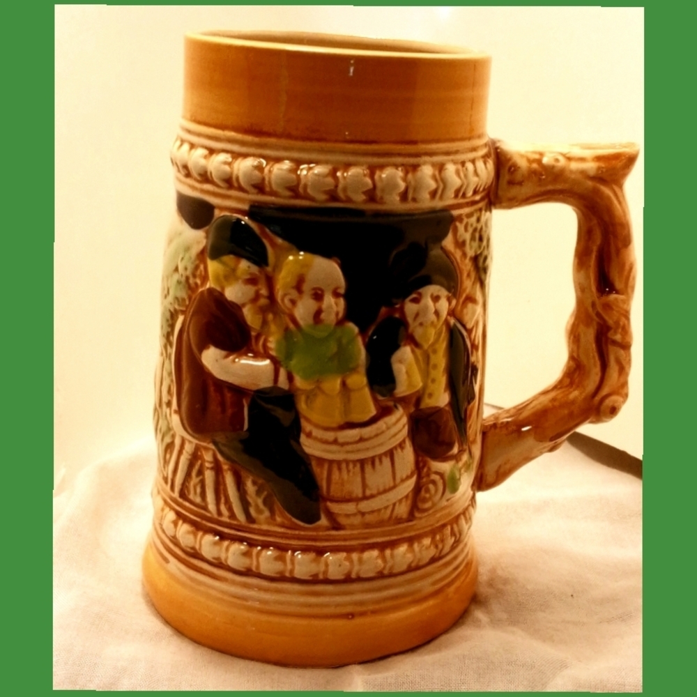 Vintage Ceramic Beer Stein with Figures